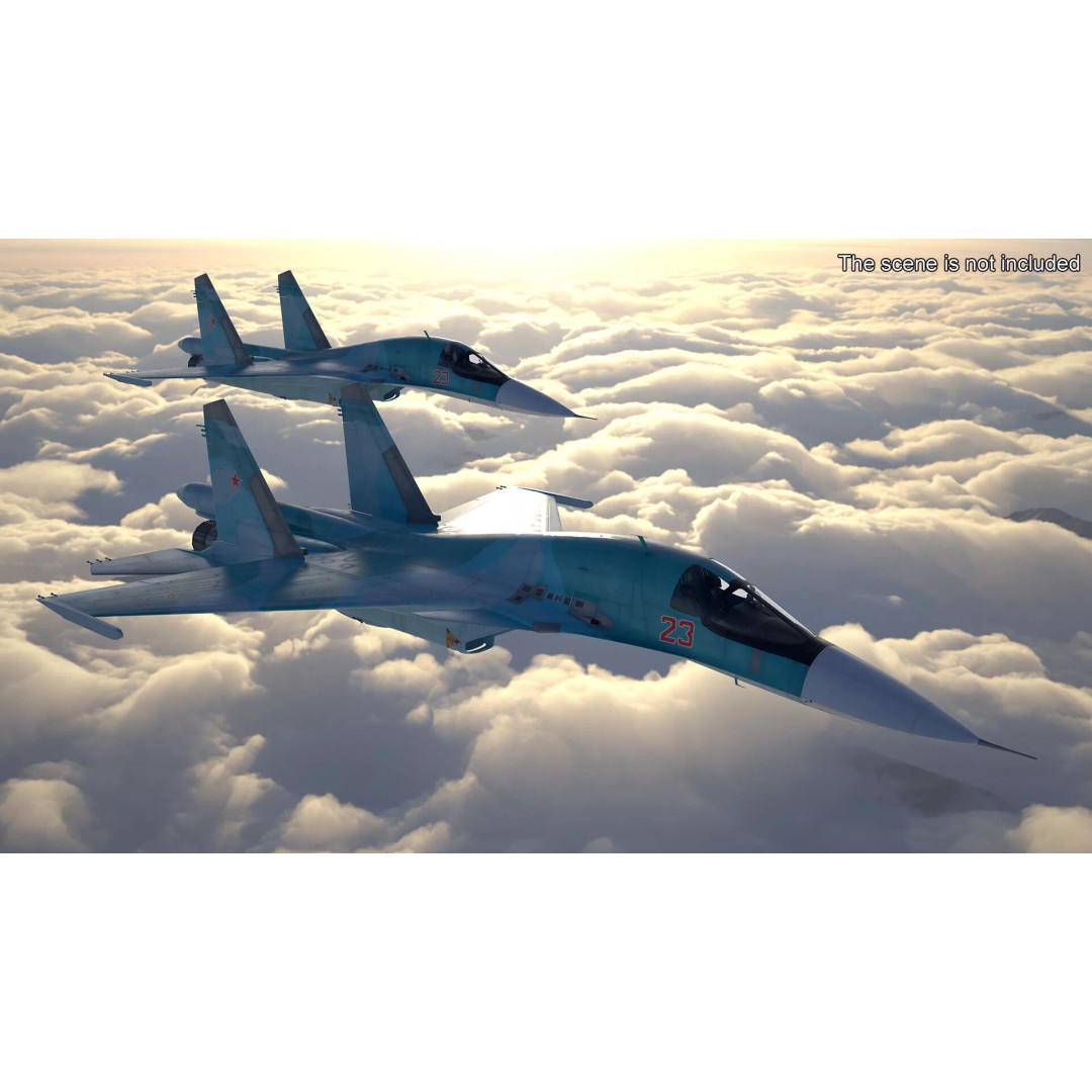 Sukhoi SU-34 Fighter Jet 3D Model – Rigged Military Aircraft, PBR Textures - View 4