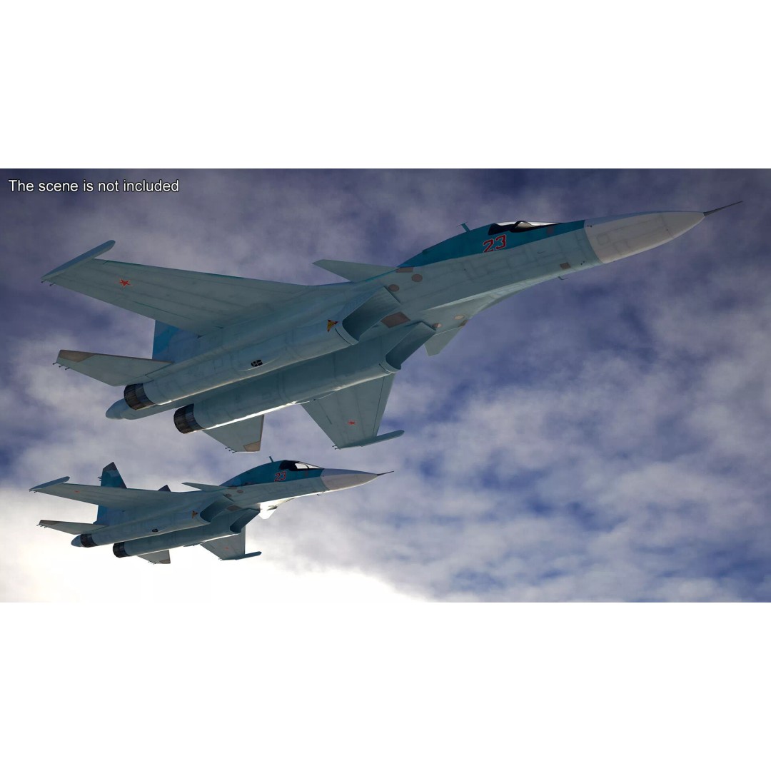 Sukhoi SU-34 Fighter Jet 3D Model – Rigged Military Aircraft, PBR Textures - View 6
