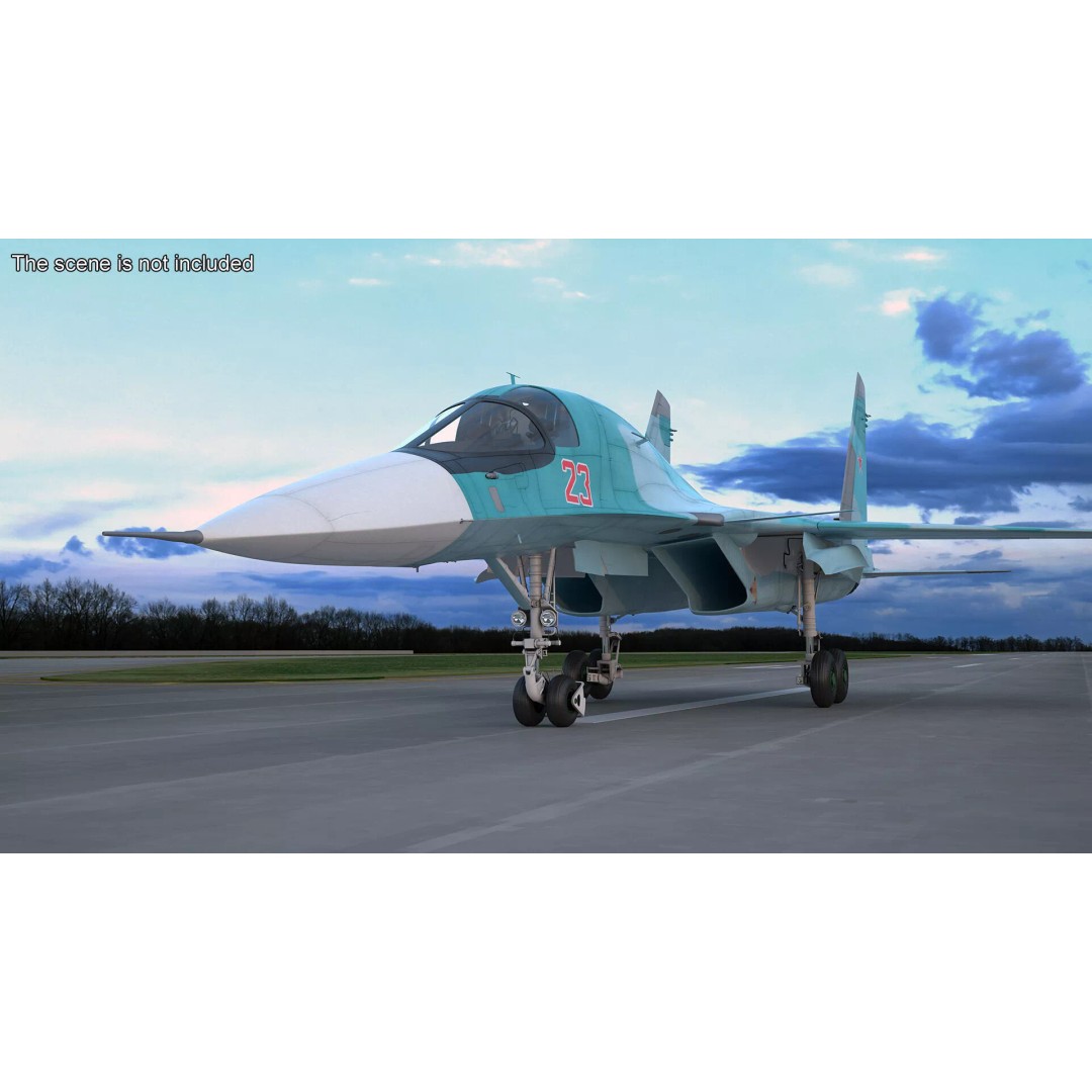 Sukhoi SU-34 Fighter Jet 3D Model – Rigged Military Aircraft, PBR Textures - View 9