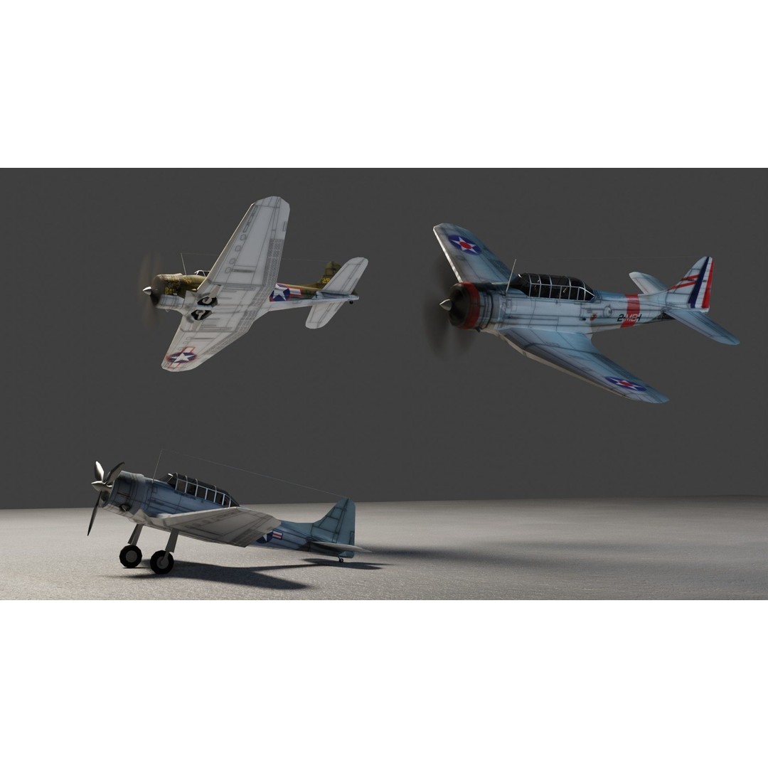 Douglas SBD Dauntless 3D Model – Low Poly Military Aircraft, FBX - View 5