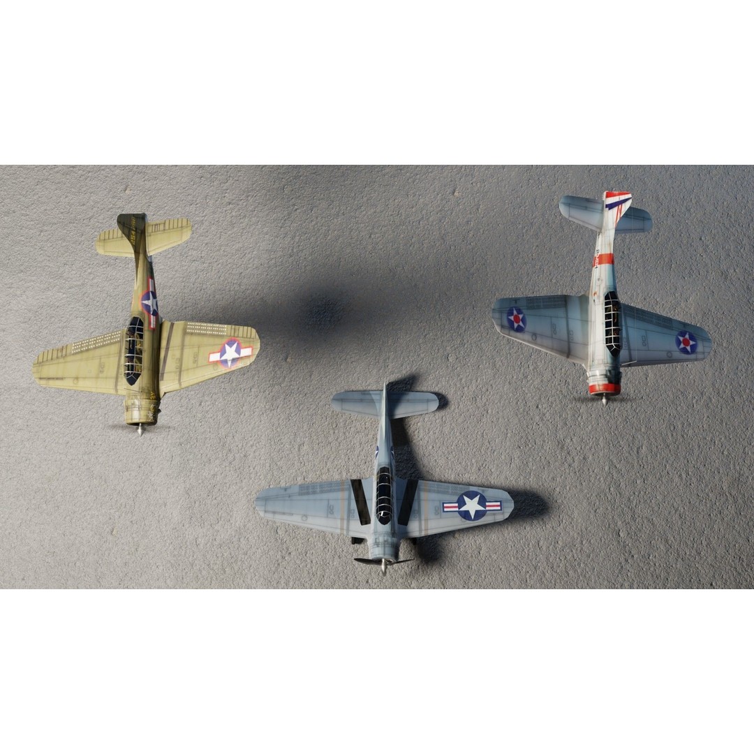 Douglas SBD Dauntless 3D Model – Low Poly Military Aircraft, FBX - View 8