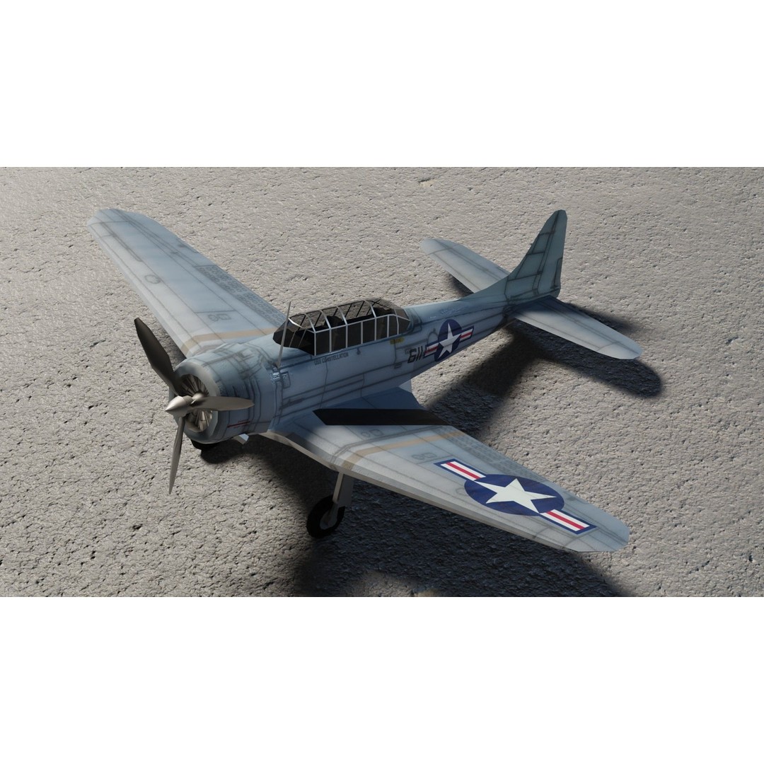 Douglas SBD Dauntless 3D Model – Low Poly Military Aircraft, FBX - View 9