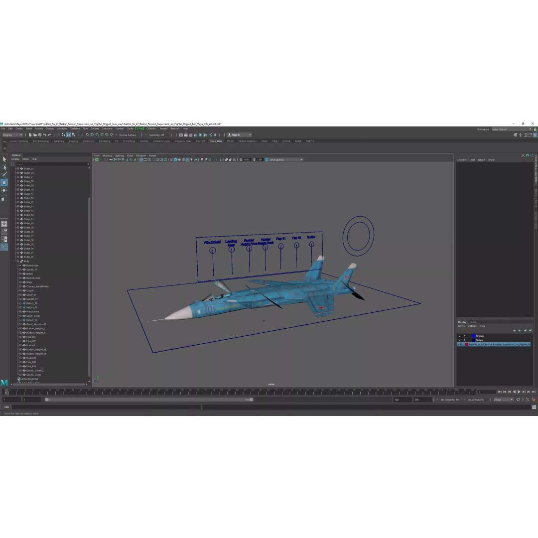 Sukhoi Su 47 Berkut 3D Model – Rigged Military Aircraft for Maya
