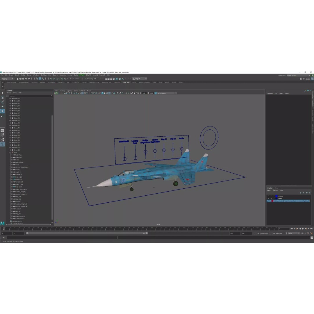 Sukhoi Su 47 Berkut 3D Model – Rigged Military Aircraft for Maya - View 27