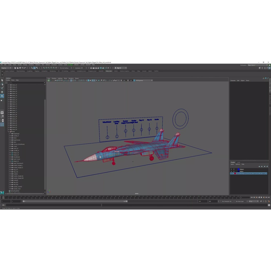 Sukhoi Su 47 Berkut 3D Model – Rigged Military Aircraft for Maya - View 28