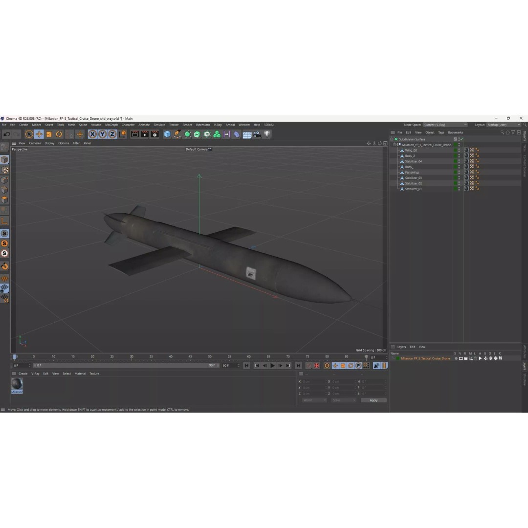 Milanion FP-5 Tactical Cruise Drone 3D Model – High Poly PBR Asset, FBX