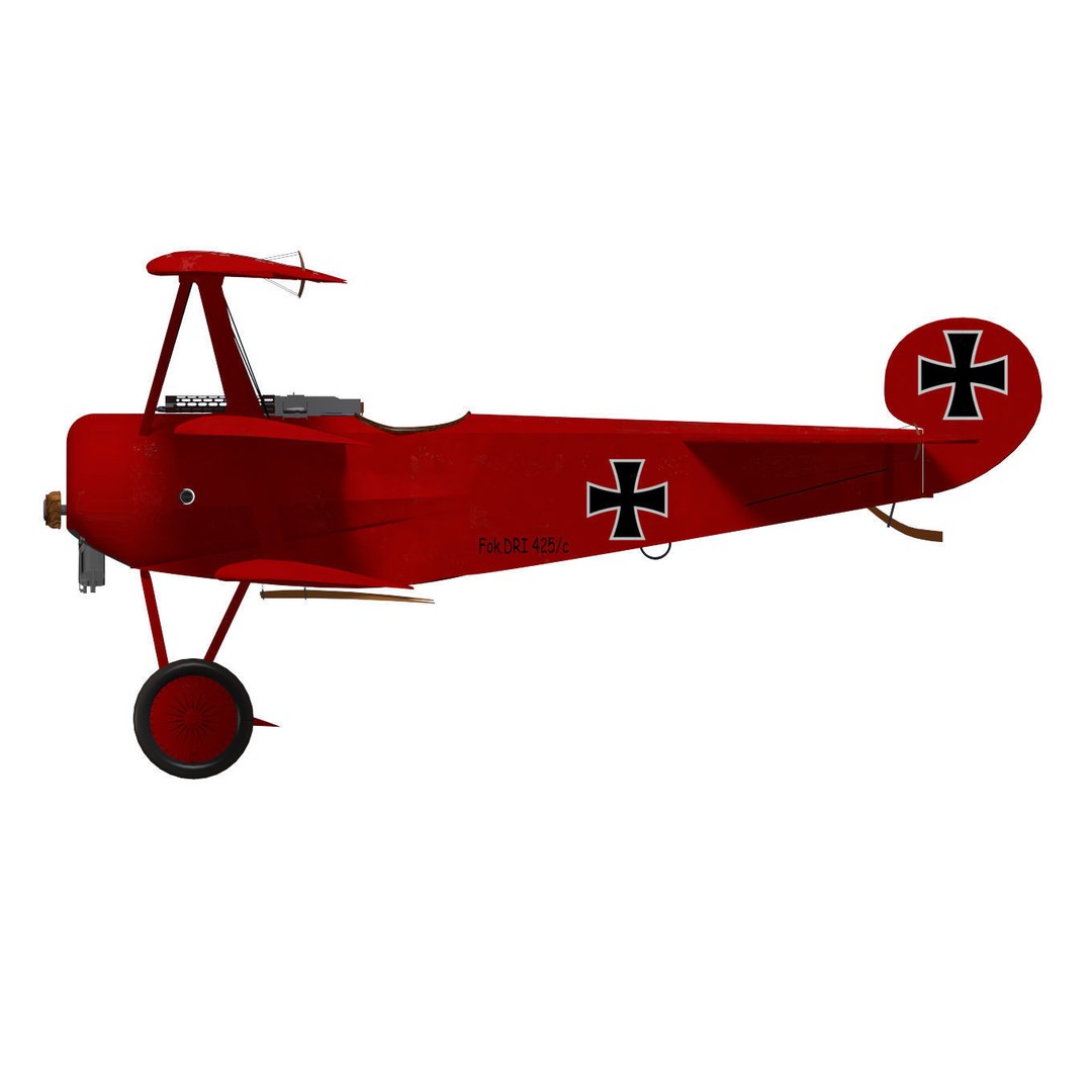 Fokker Dr I 3D Model – High Poly Military Aircraft, FBX & OBJ - View 11