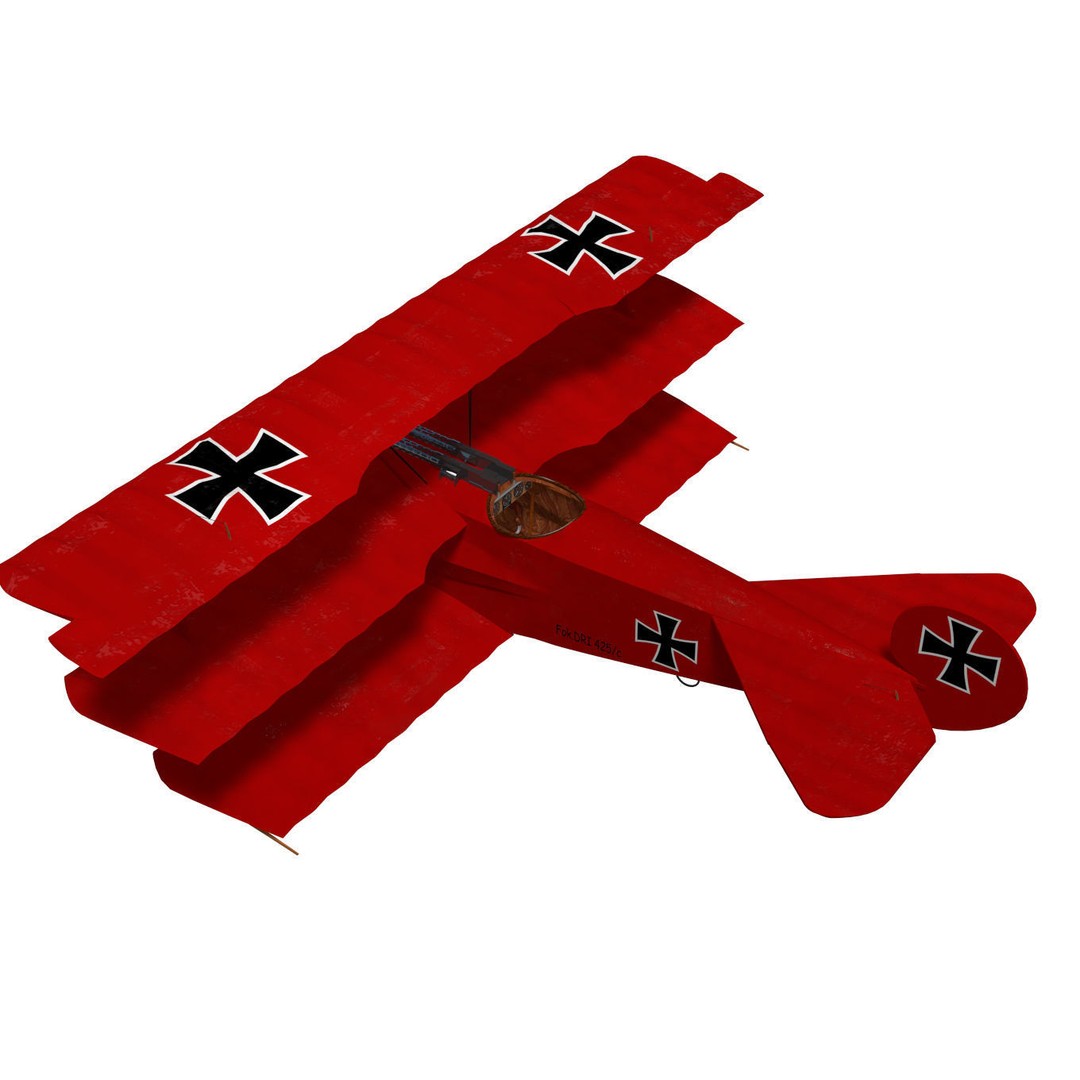 Fokker Dr I 3D Model – High Poly Military Aircraft, FBX & OBJ - View 3