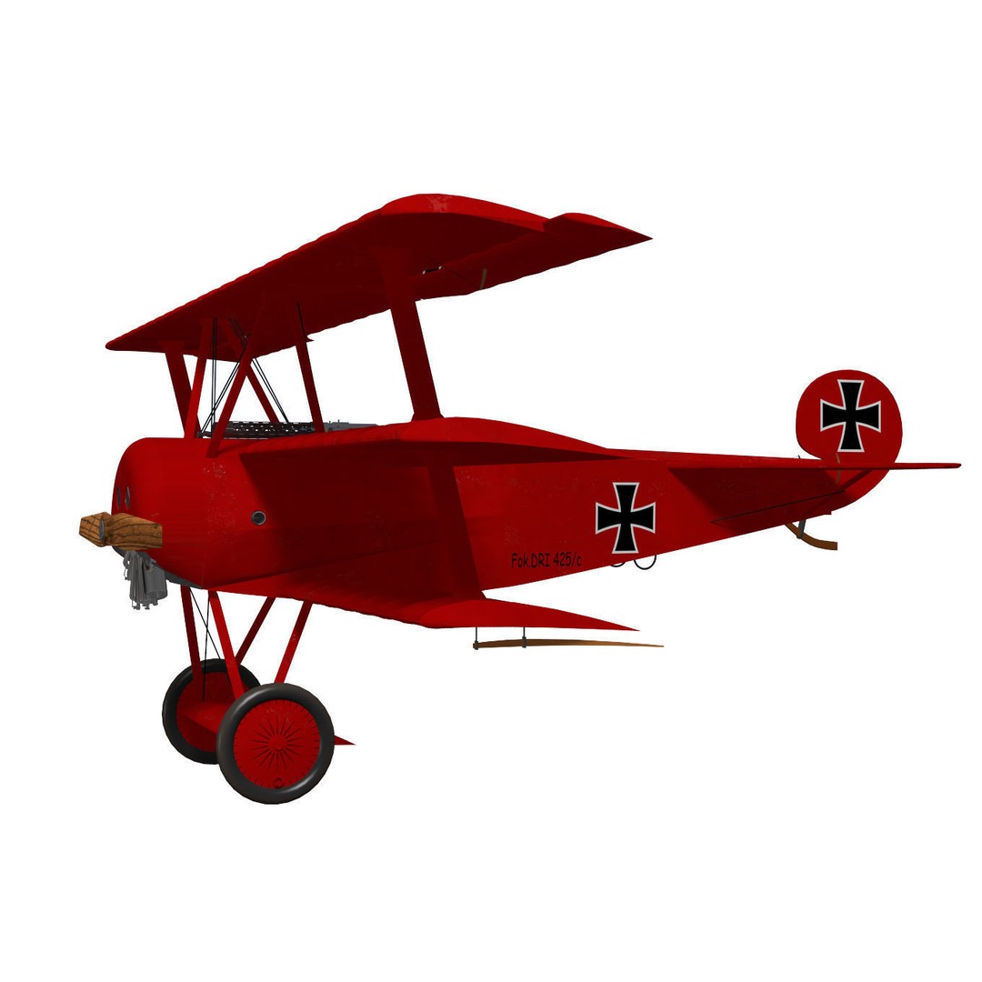 Fokker Dr I 3D Model – High Poly Military Aircraft, FBX & OBJ - View 4