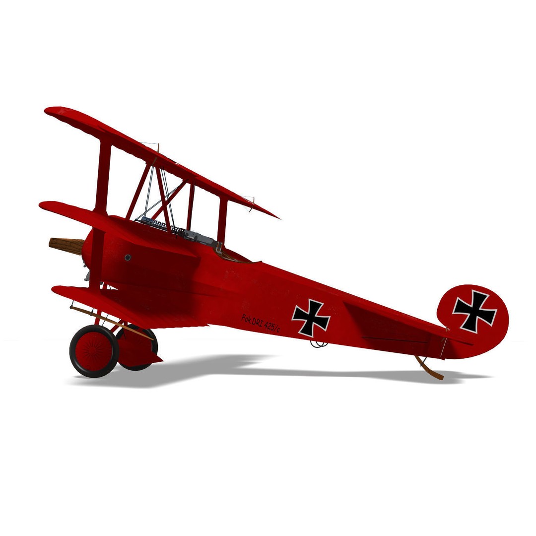 Fokker Dr I 3D Model – High Poly Military Aircraft, FBX & OBJ - View 7