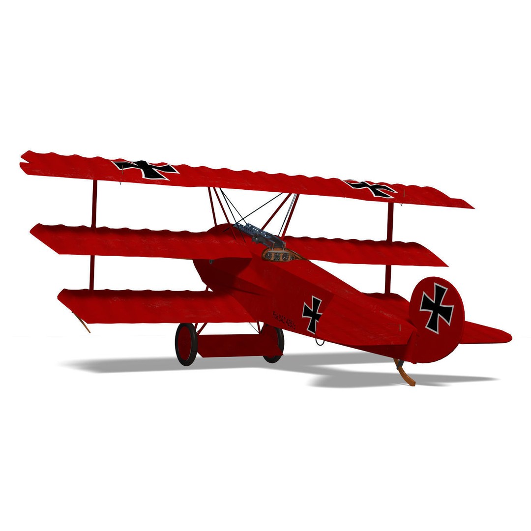 Fokker Dr I 3D Model – High Poly Military Aircraft, FBX & OBJ - View 8