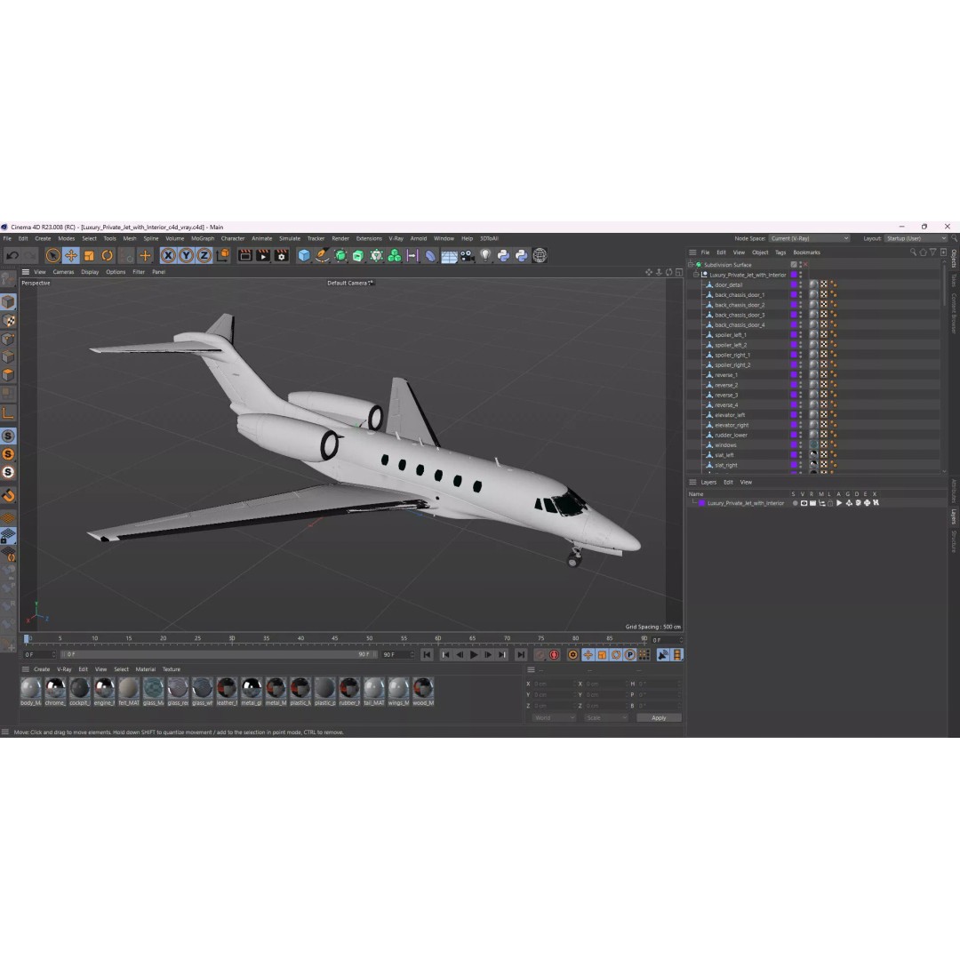 Luxury Private Jet 3D Model – High Poly Aircraft with Interior, FBX