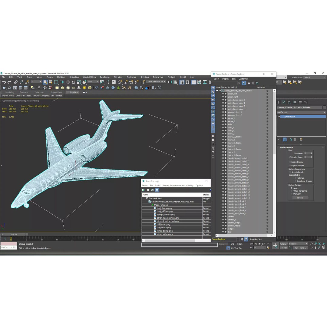 Luxury Private Jet 3D Model – High Poly Aircraft with Interior, FBX - View 29