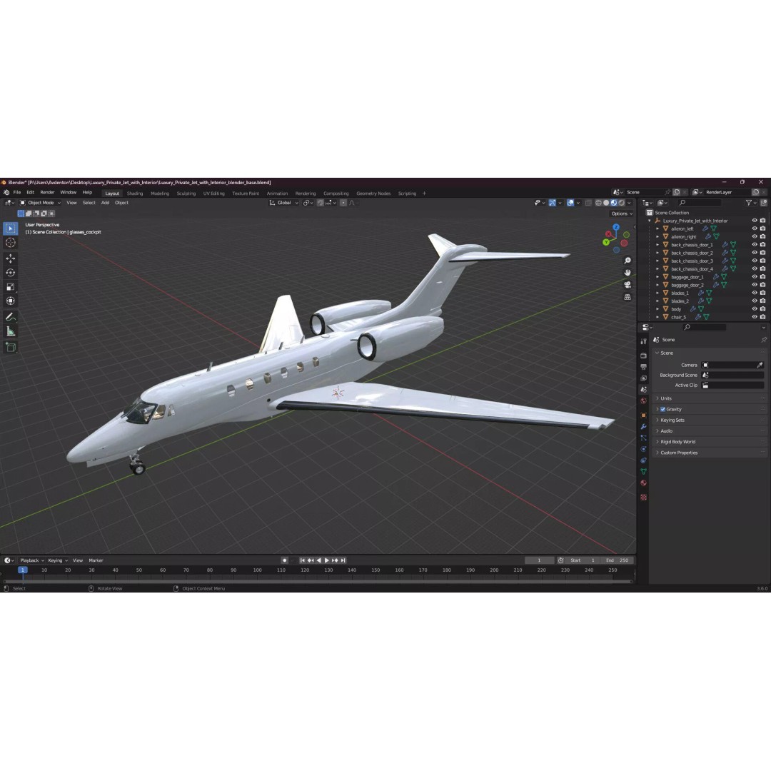 Luxury Private Jet 3D Model – High Poly Aircraft with Interior, FBX - View 73