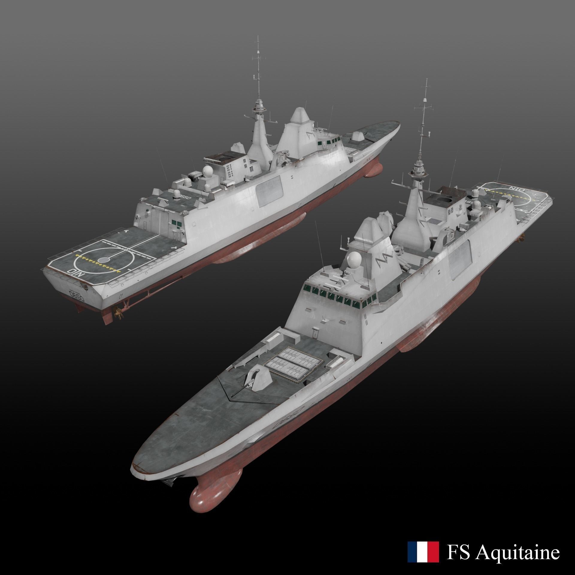 FREMM Class Frigate FS Aquitaine - Low-Poly Game-Ready 3D Model - View 13