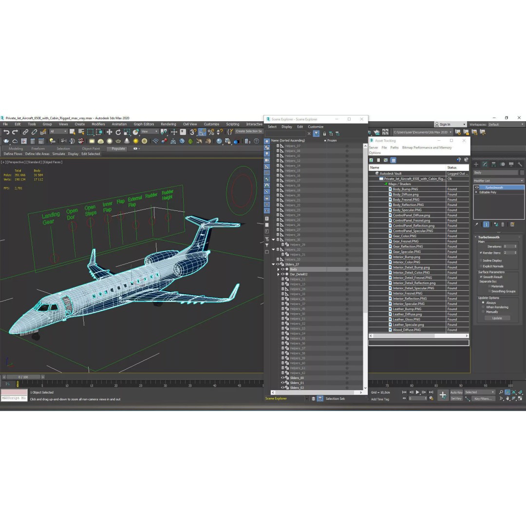 Private Jet Aircraft 650E 3D Model – Luxury Rigged Interior, FBX/OBJ - View 31