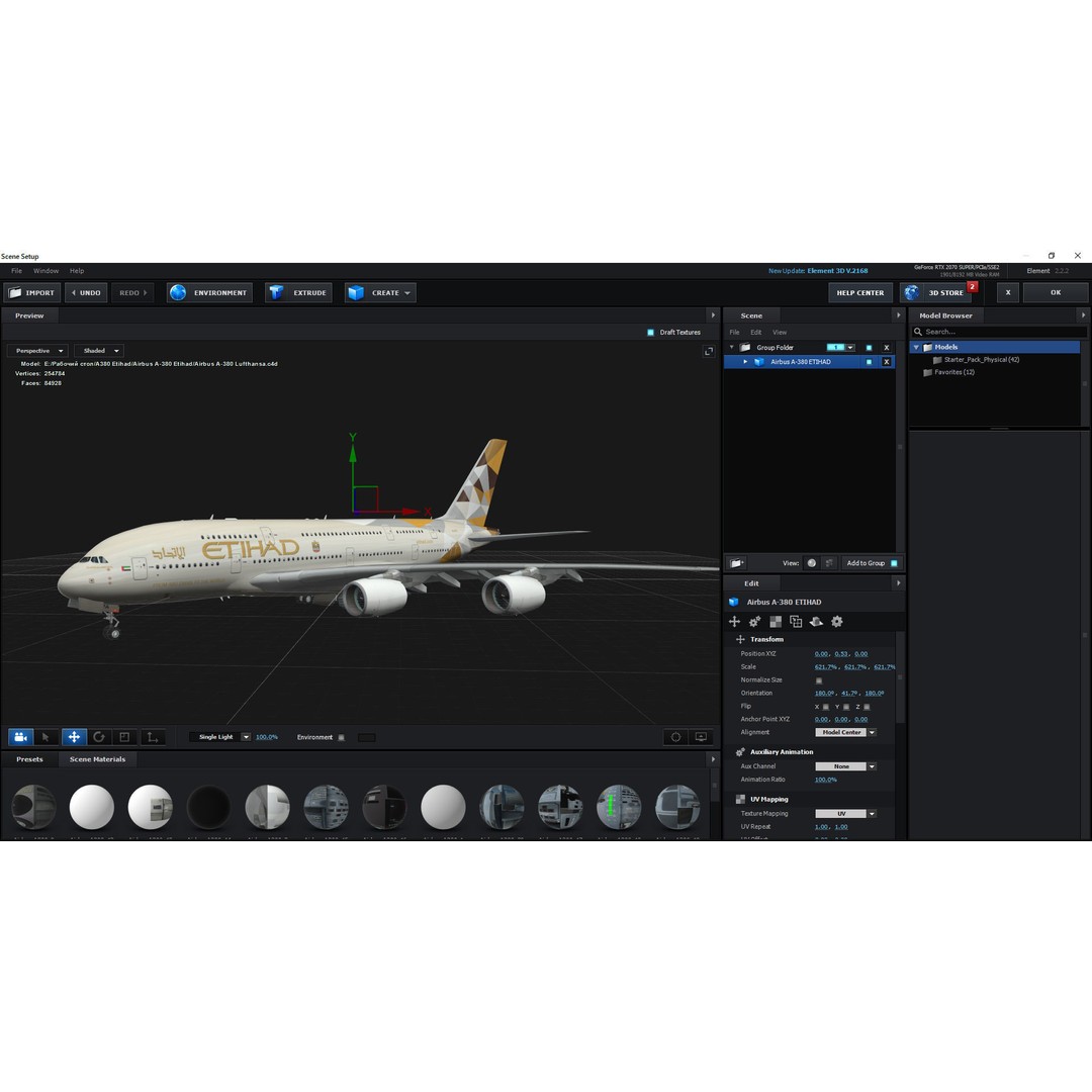 Airbus A380 Etihad 3D Model – High Poly Aircraft Asset, FBX, OBJ