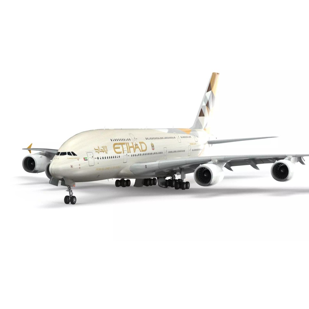 Airbus A380 Etihad 3D Model – High Poly Aircraft Asset, FBX, OBJ - View 2