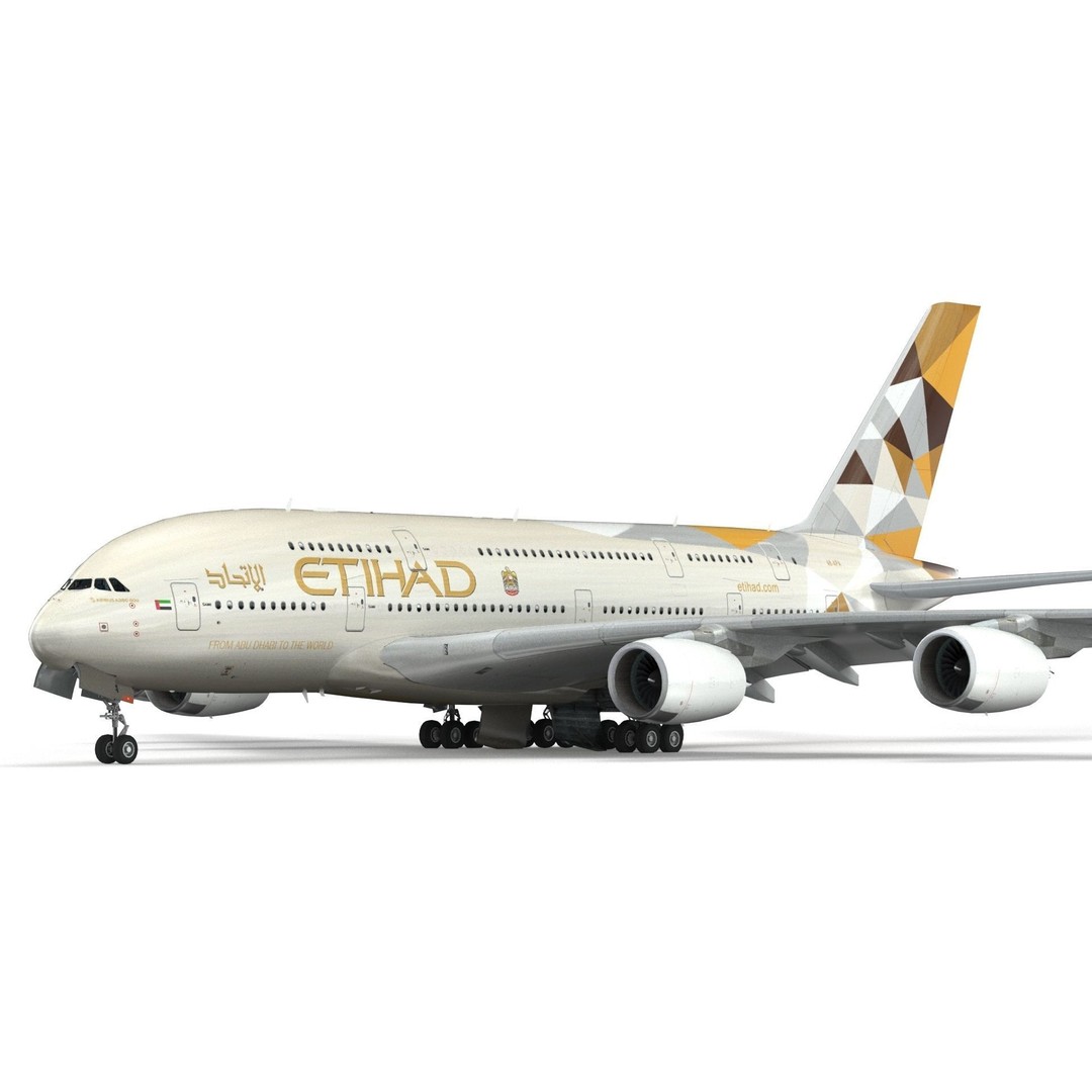 Airbus A380 Etihad 3D Model – High Poly Aircraft Asset, FBX, OBJ - View 5