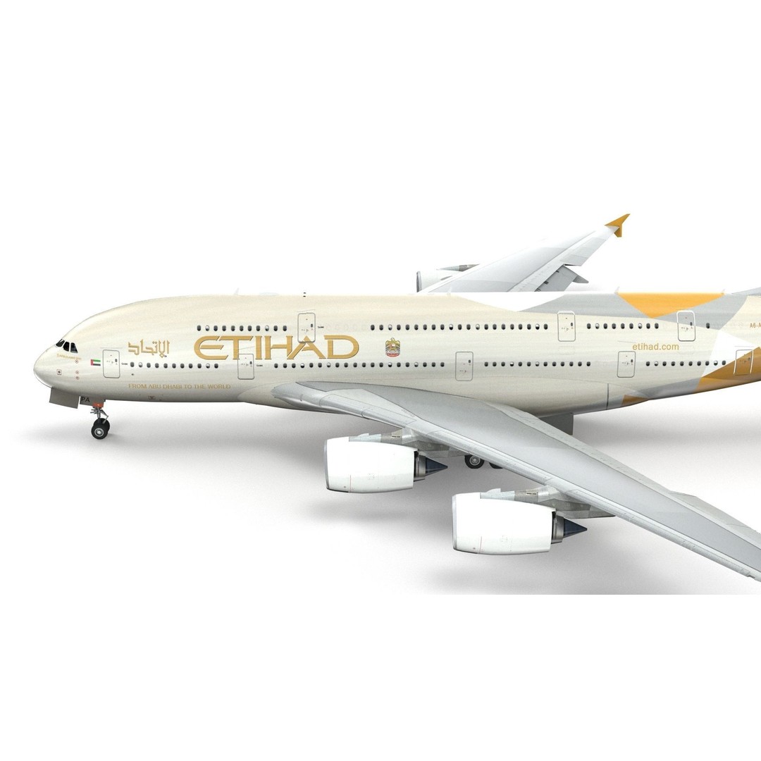 Airbus A380 Etihad 3D Model – High Poly Aircraft Asset, FBX, OBJ - View 6