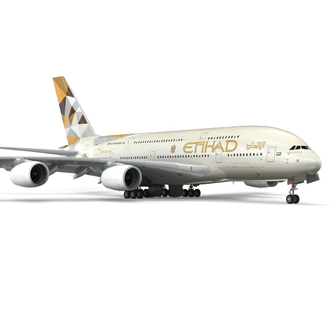 Airbus A380 Etihad 3D Model – High Poly Aircraft Asset, FBX, OBJ - View 7