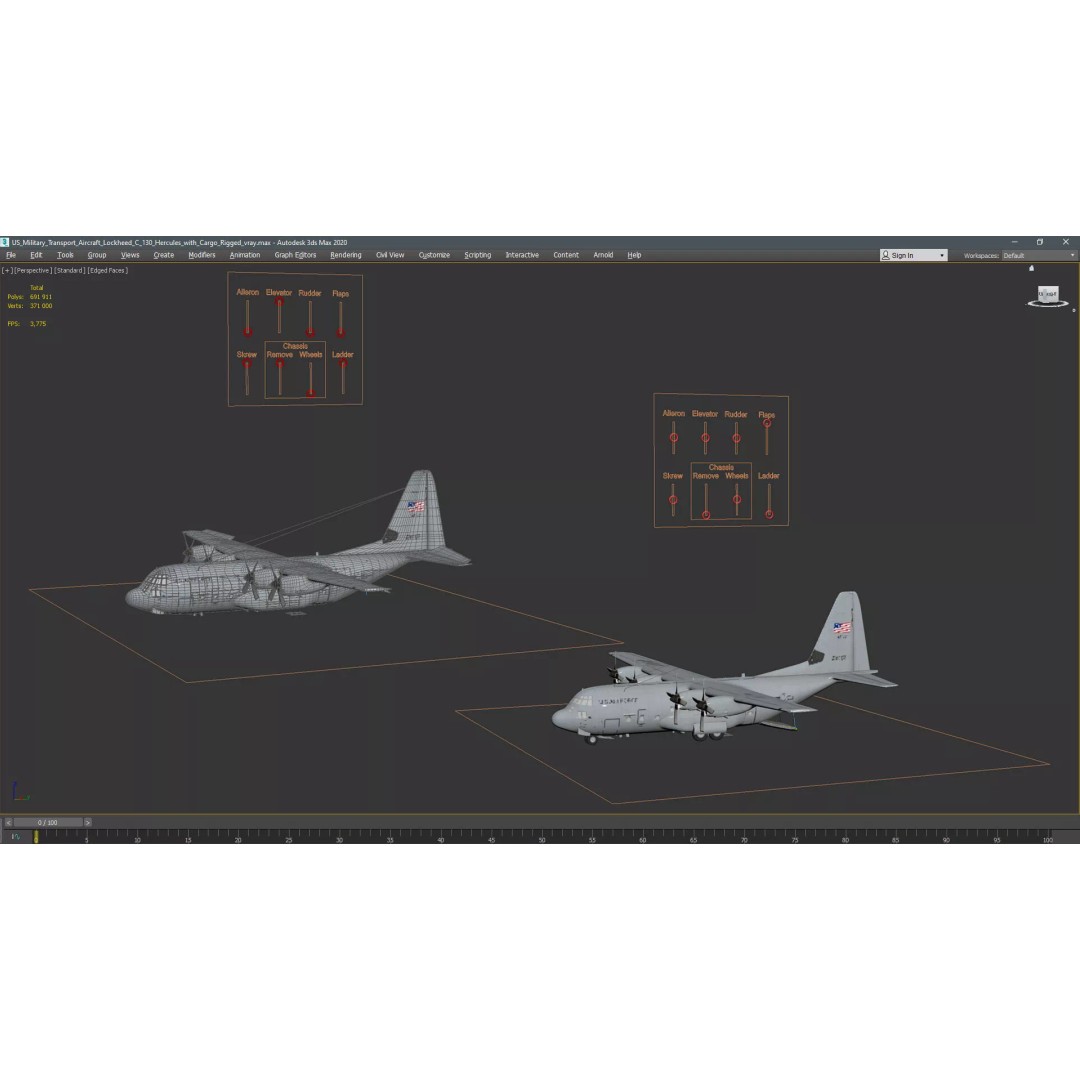 Lockheed C-130 Hercules 3D Model – Rigged Military Aircraft, Cinema 4D - View 44