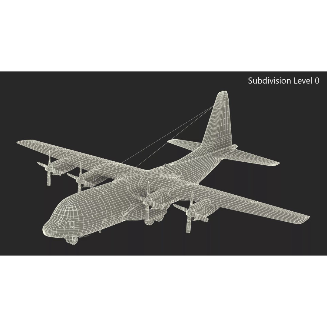 Lockheed C-130 Hercules 3D Model – Rigged Military Aircraft, Cinema 4D - View 45