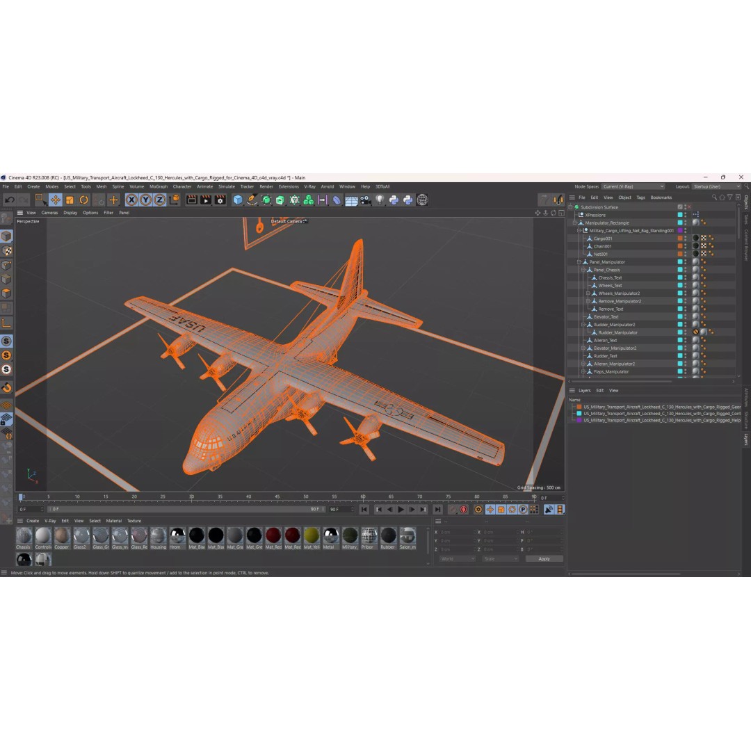 Lockheed C-130 Hercules 3D Model – Rigged Military Aircraft, Cinema 4D - View 48