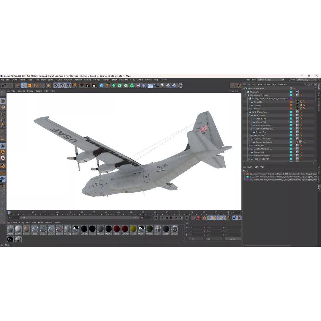 Lockheed C-130 Hercules 3D Model – Rigged Military Aircraft, Cinema 4D - View 52