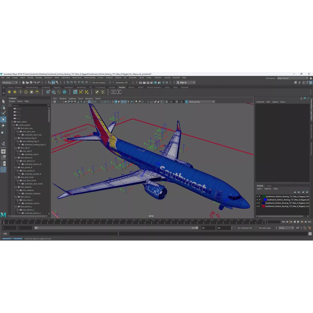 Boeing 737 Max 8 3D Model – Rigged Aircraft for Animation, Maya - View 23
