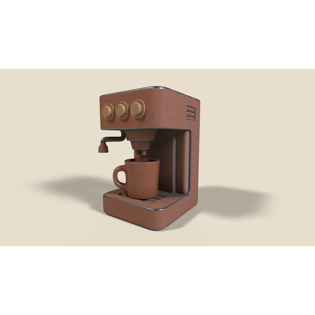 Stylized Coffee Maker 3D Model – Low Poly Game Asset, FBX, OBJ, Blender - View 3