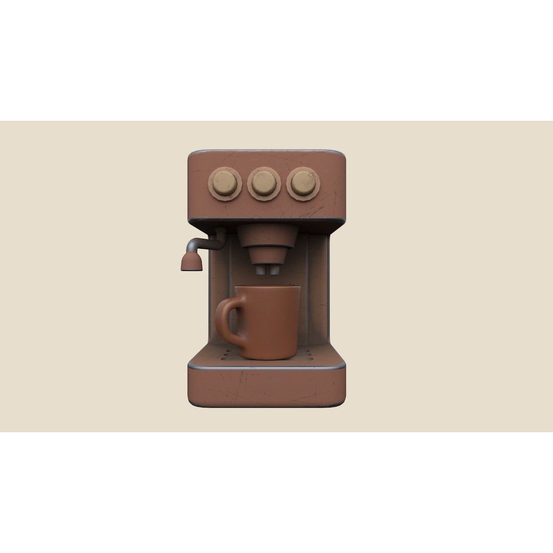 Stylized Coffee Maker 3D Model – Low Poly Game Asset, FBX, OBJ, Blender - View 4