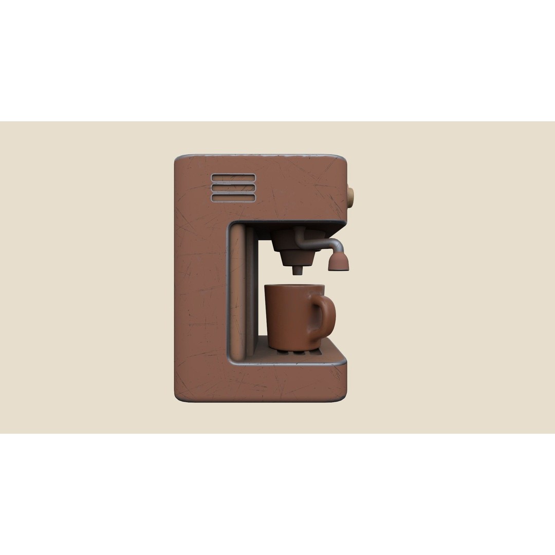 Stylized Coffee Maker 3D Model – Low Poly Game Asset, FBX, OBJ, Blender - View 8