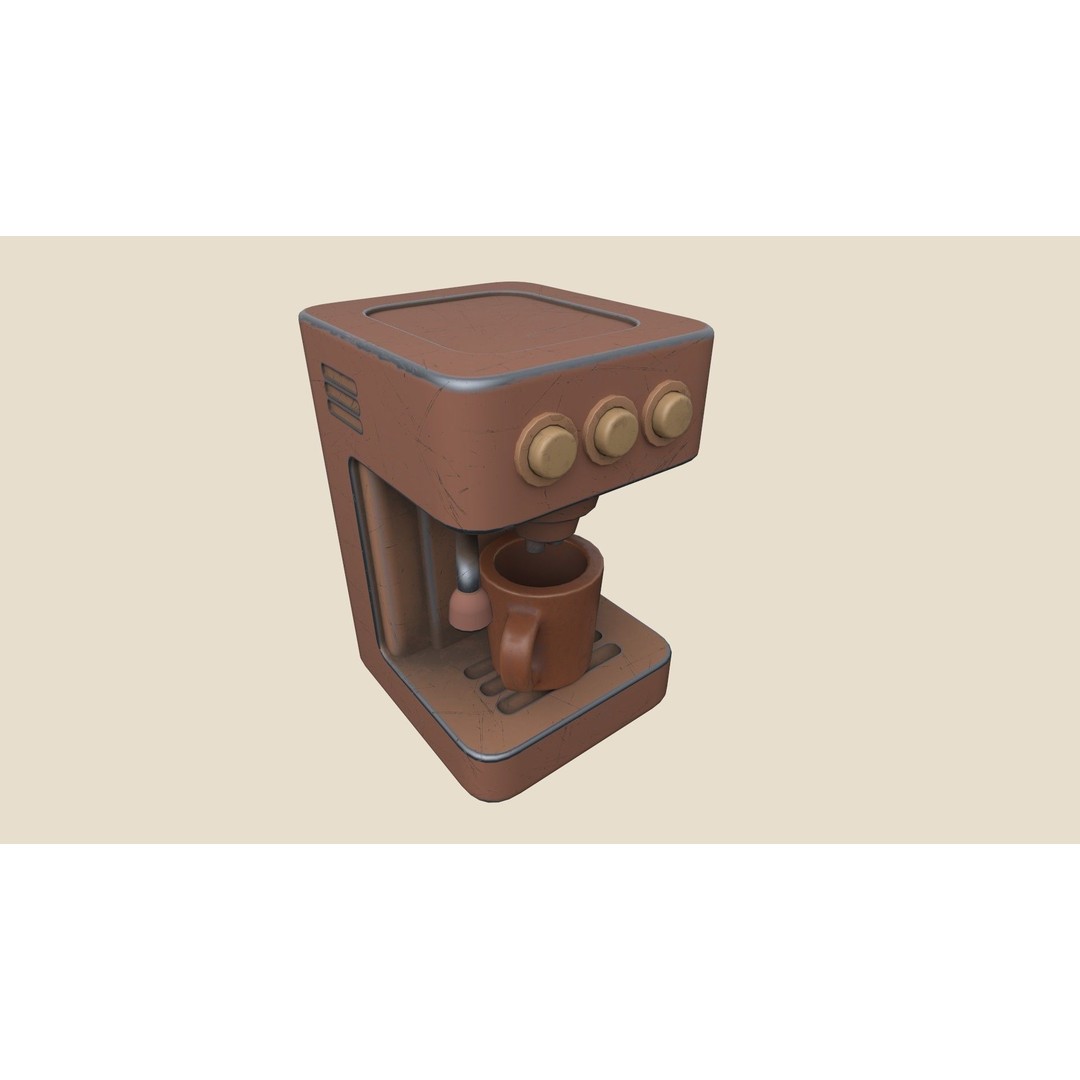Stylized Coffee Maker 3D Model – Low Poly Game Asset, FBX, OBJ, Blender - View 9