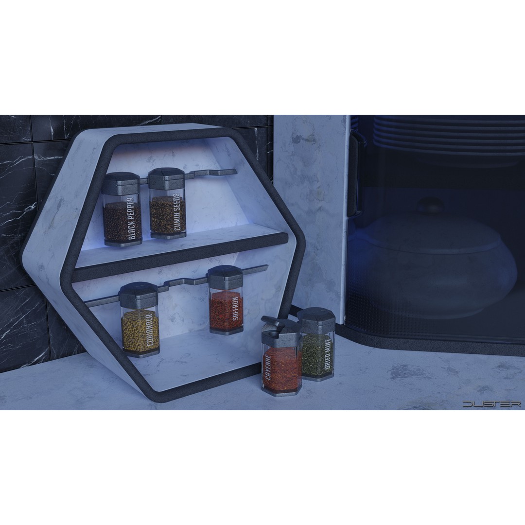 Modern Spice Rack 3D Model – Stylish Kitchen Furniture, FBX, Blender - View 3
