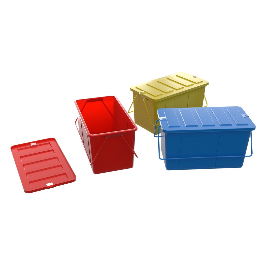 Plastic Box 3D Model – Low Poly Game-Ready Container Set, FBX, OBJ - View 3