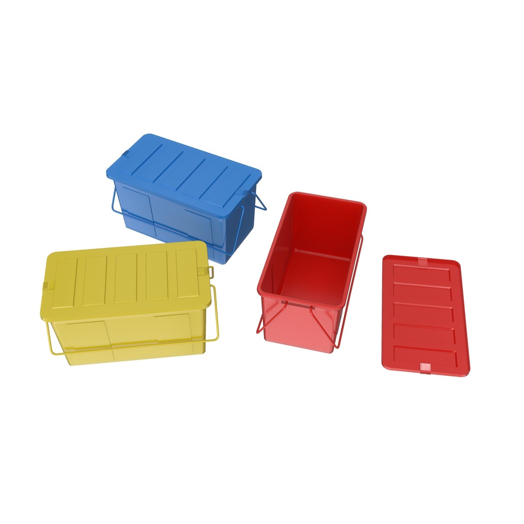 Plastic Box 3D Model – Low Poly Game-Ready Container Set, FBX, OBJ - View 5