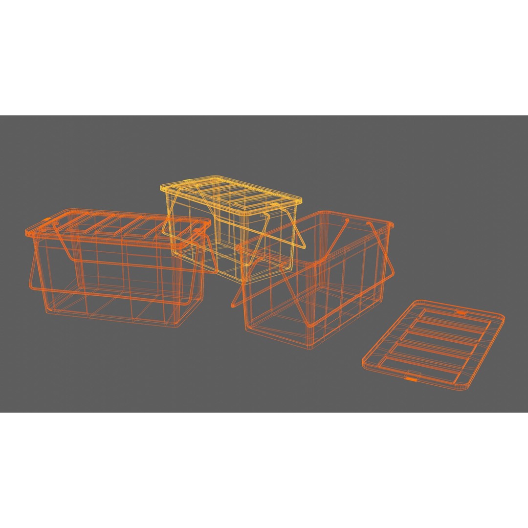 Plastic Box 3D Model – Low Poly Game-Ready Container Set, FBX, OBJ - View 9
