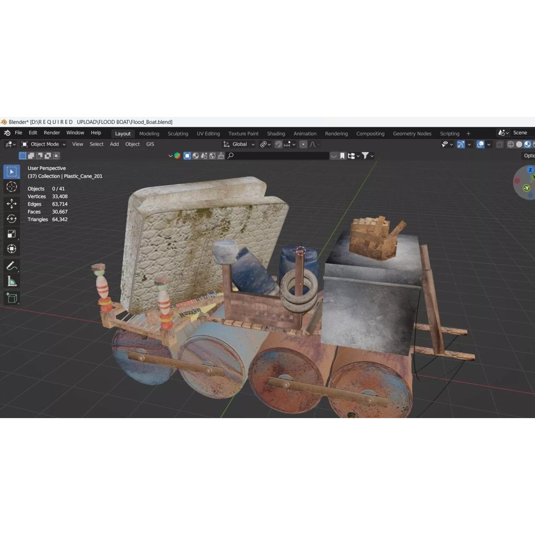Flood Boat 3D Model – Low Poly Game Asset with PBR Textures
