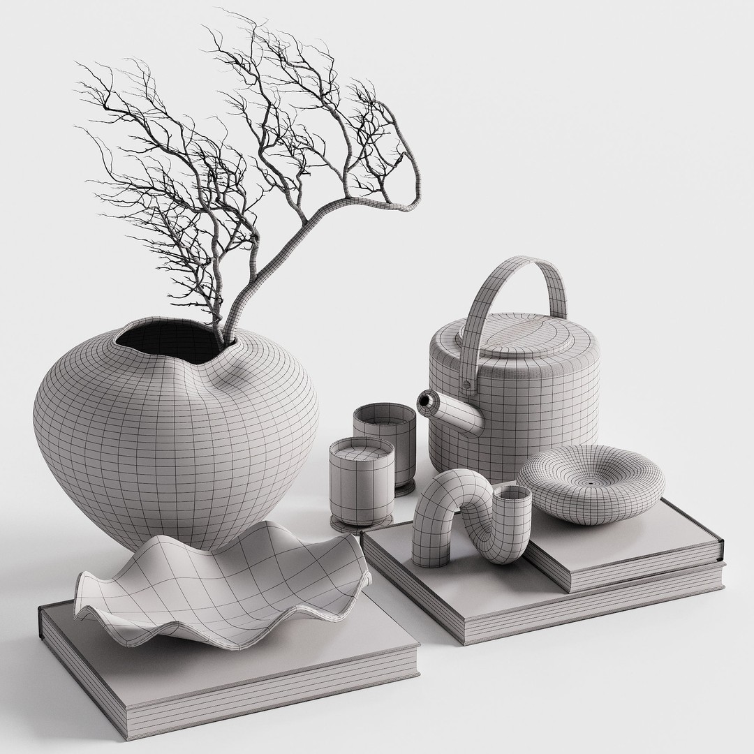 Decorative Set 42 3D Model – Elegant Household Tableware, OBJ & FBX
