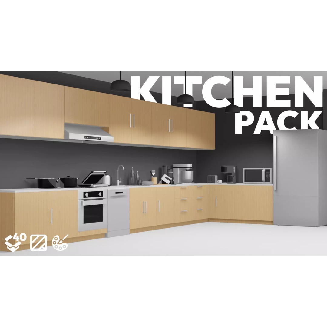 Kitchen Pack 3D Model – Low Poly Game Ready Asset, FBX, Blender - View 2