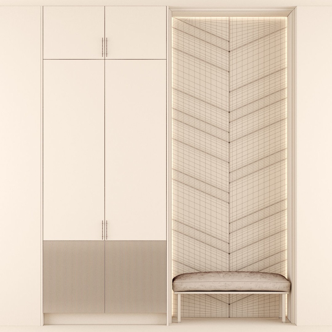 Hall Furniture 3D Model – Contemporary Wardrobe Set, FBX, OBJ - View 3
