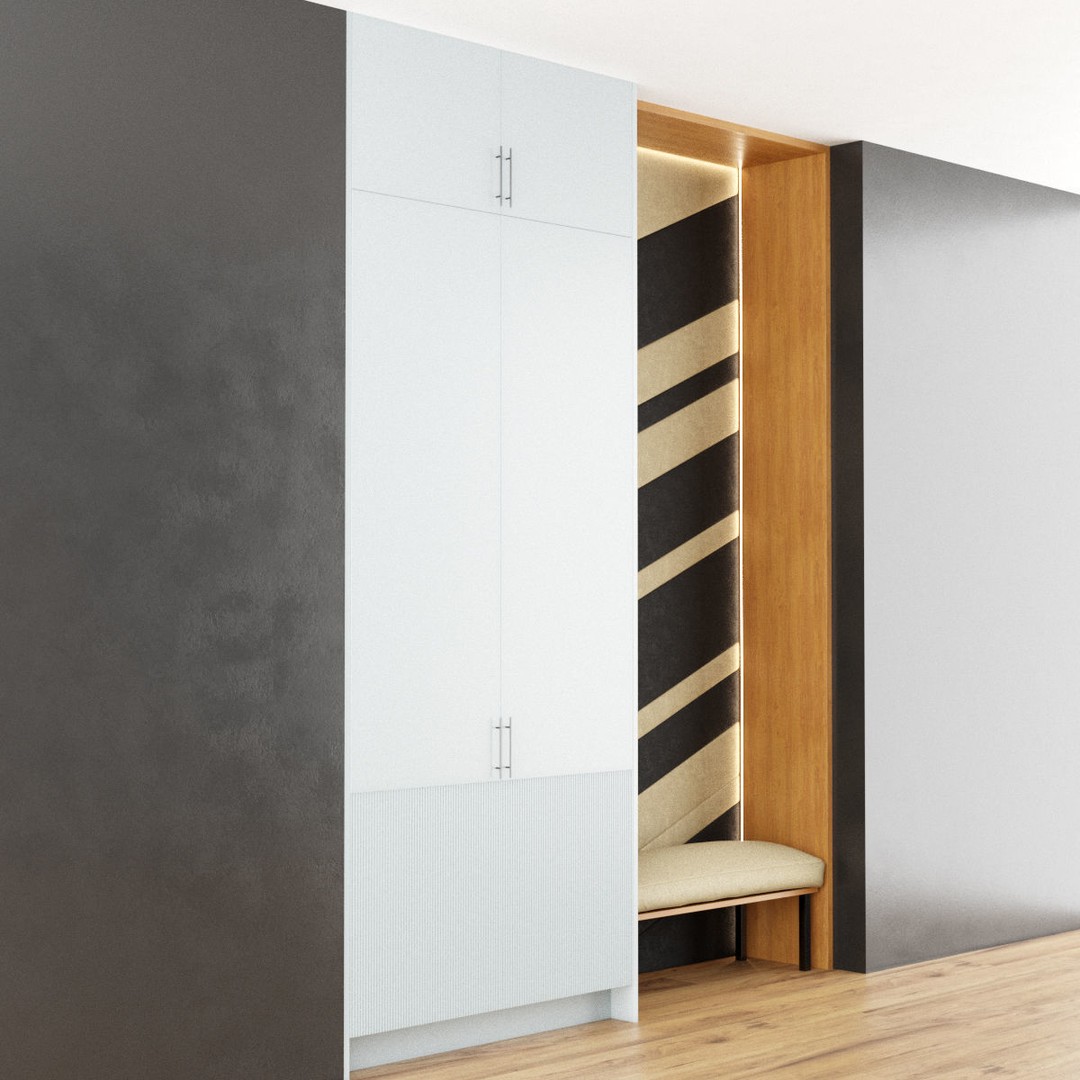 Hall Furniture 3D Model – Contemporary Wardrobe Set, FBX, OBJ - View 4