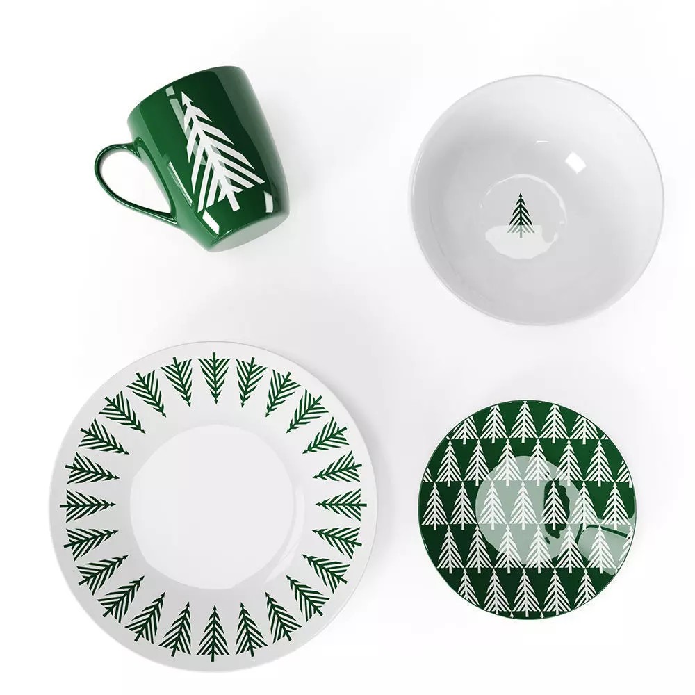 Green Forest Dinnerware Collection 3D Model – PBR Kitchenware, FBX, OBJ - View 2