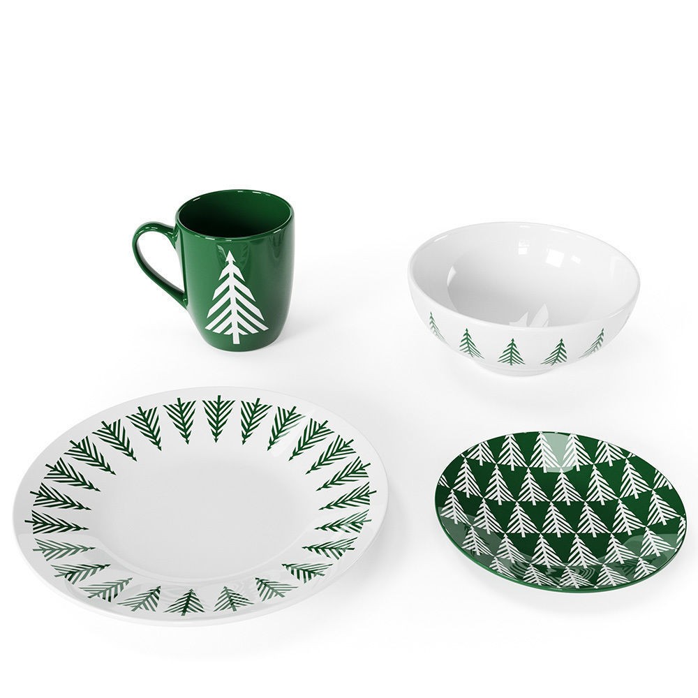Green Forest Dinnerware Collection 3D Model – PBR Kitchenware, FBX, OBJ - View 3