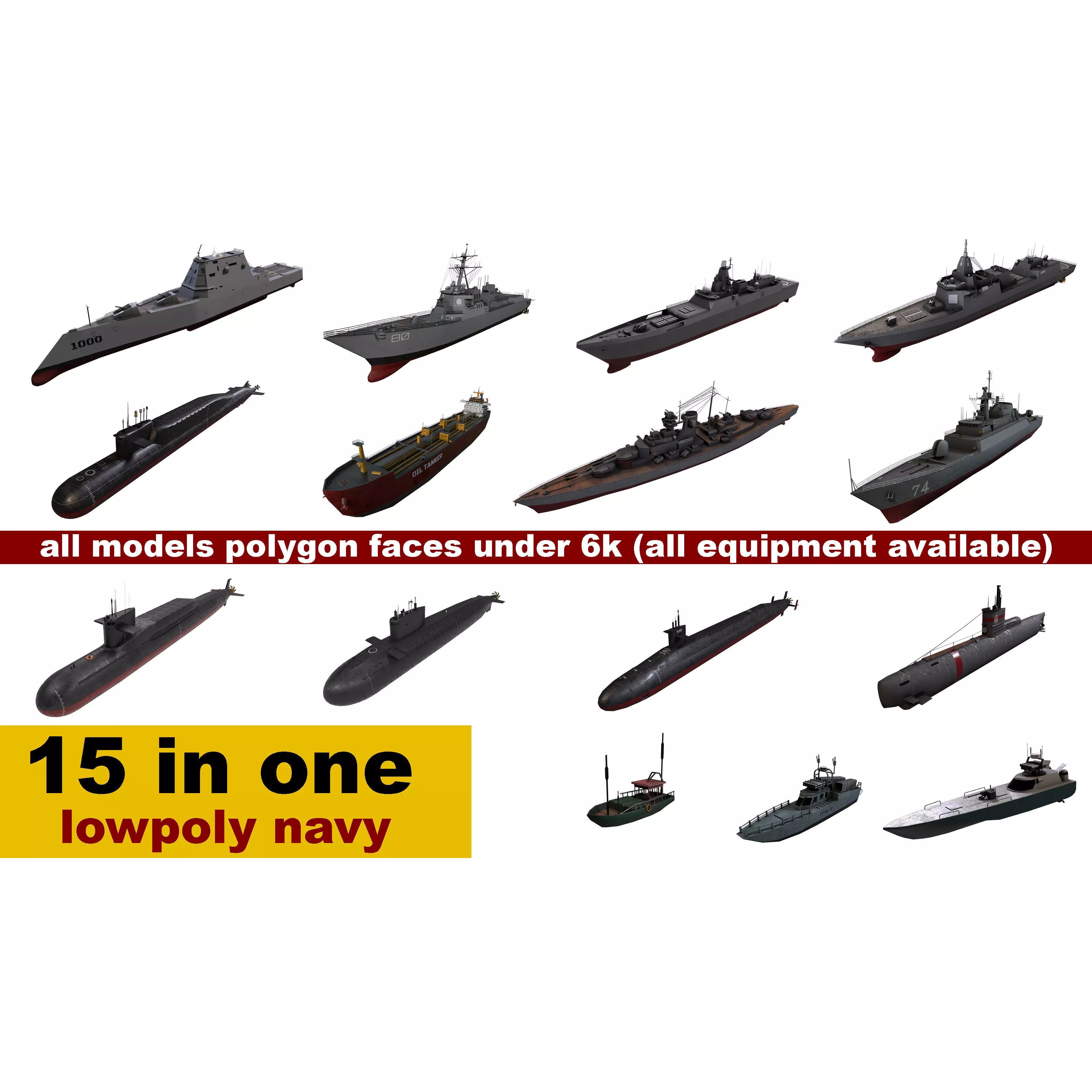 15 in 1 Navy Watercraft - Low-Poly Game-Ready 3D Model - View 2