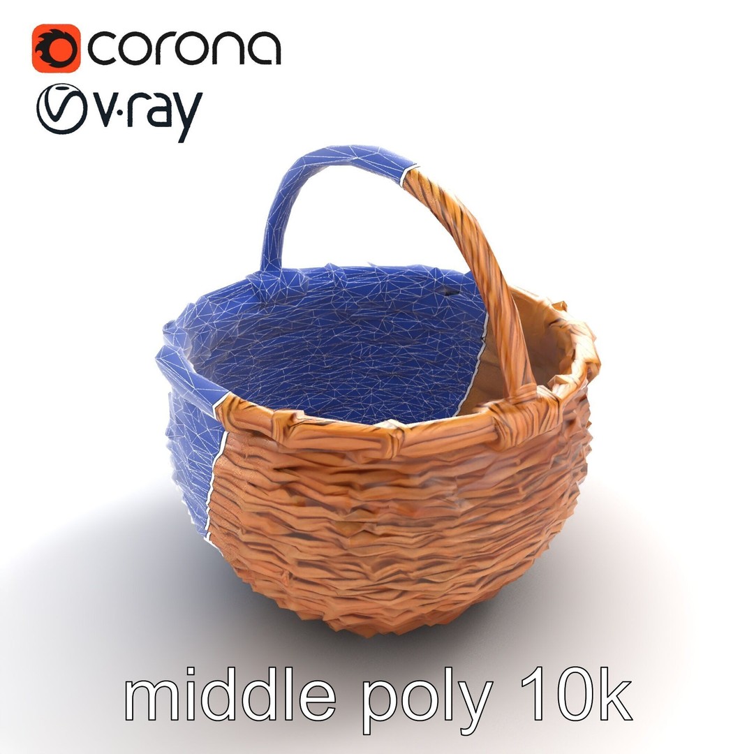 Woven Basket 3D Model – Intricate Low-Poly Design, FBX, PBR Textures
