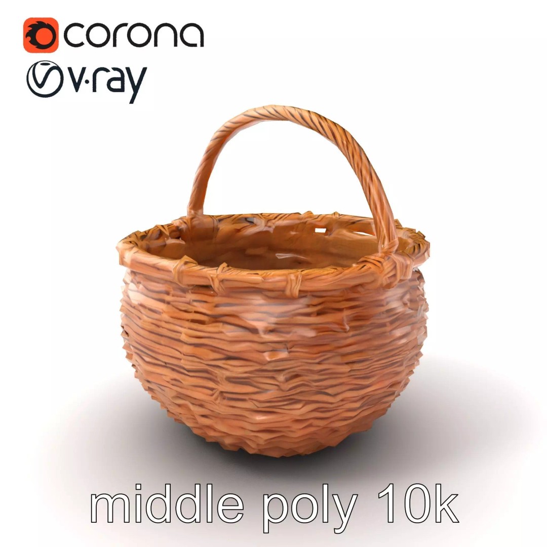 Woven Basket 3D Model – Intricate Low-Poly Design, FBX, PBR Textures - View 2