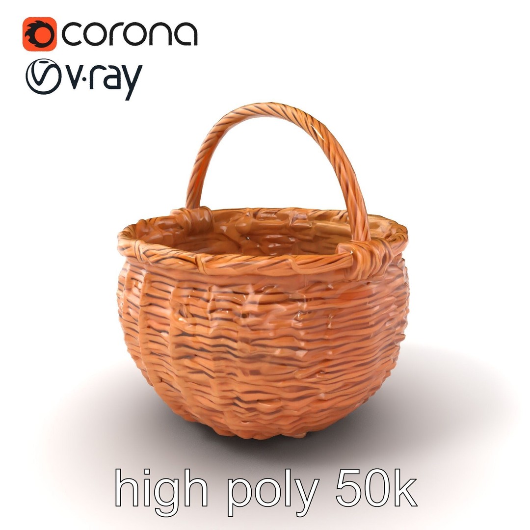 Woven Basket 3D Model – Intricate Low-Poly Design, FBX, PBR Textures - View 3
