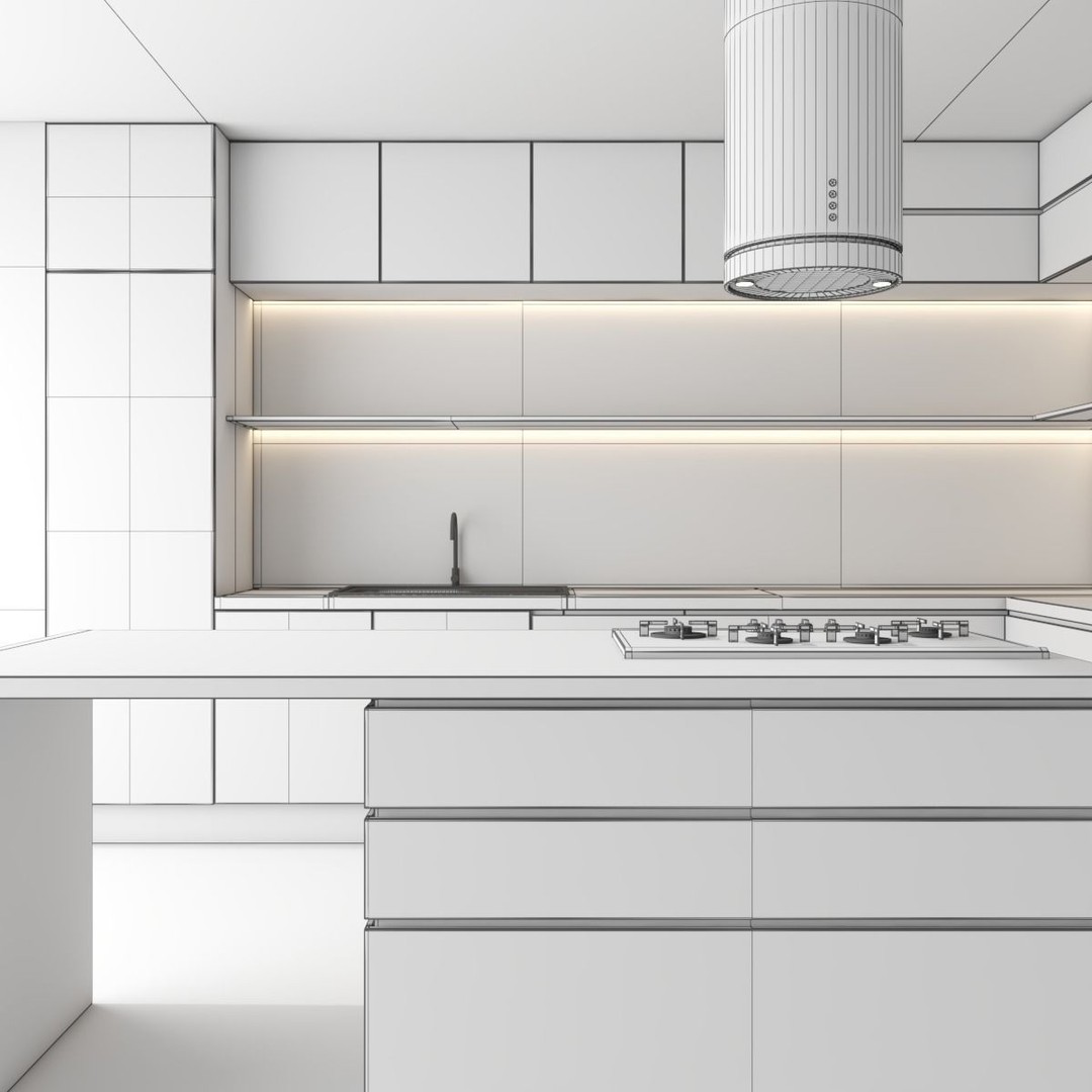 Modern Kitchen 3D Model – Complete Kitchen Set, FBX, OBJ Formats